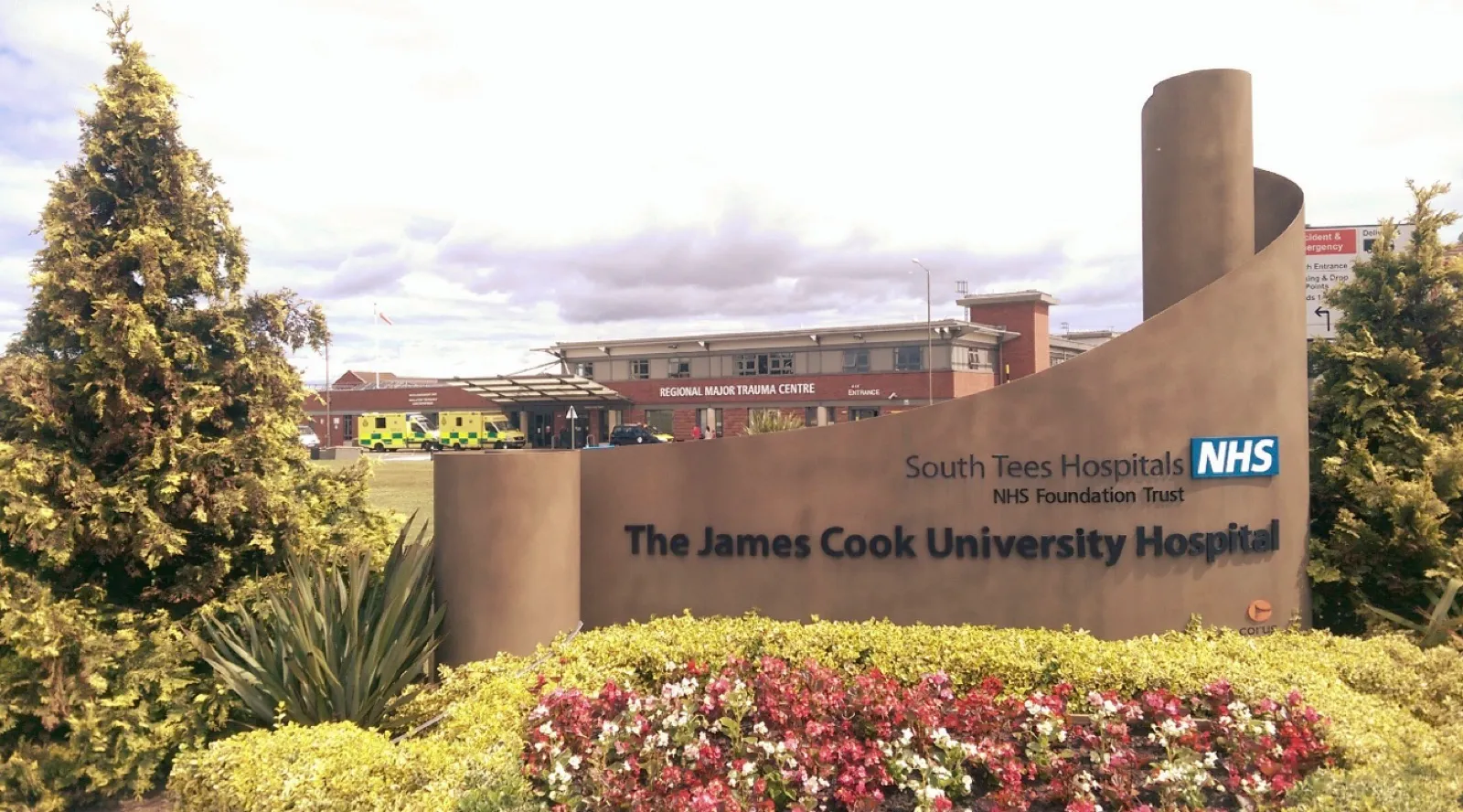The James Cook University Hospital entrance sign